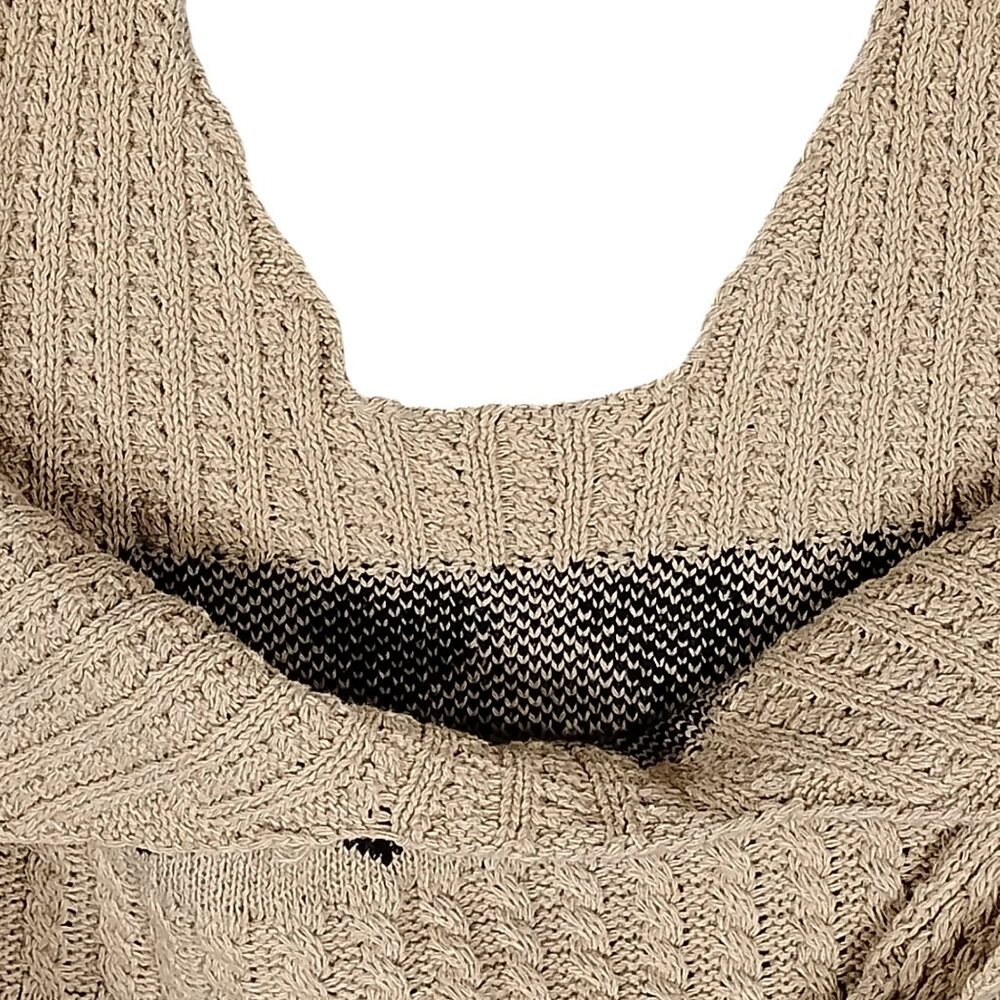 Crochet Tote Bag Tan and Black Heart Pattern Boho / Hobo Style - Picture 4 of 4